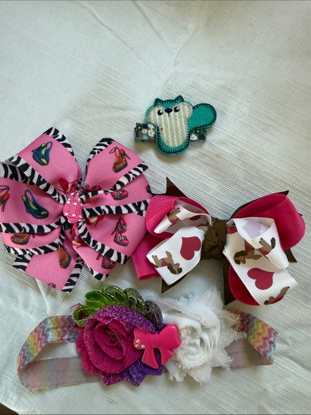 Assorted Pink & Teal Hair Bows and Headband Set
